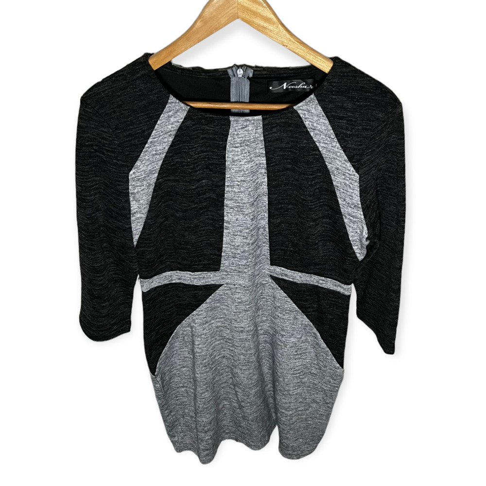 Neesha Women's Heathered Dark & Light Gray Knit Sweater Dress Round Neck Size L - Picture 14 of 14
